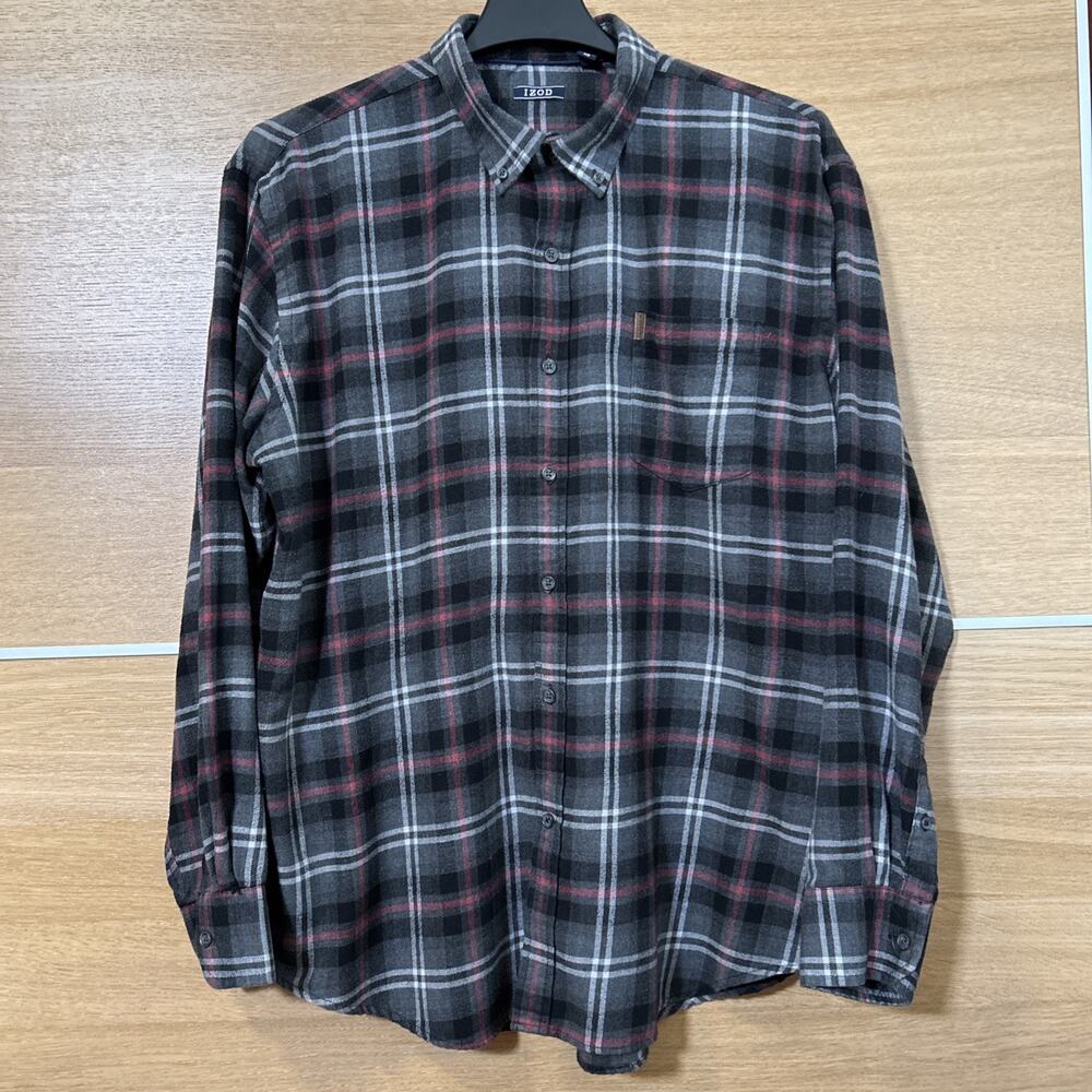 Izod Long Sleeve Flannel Check Button Down Shirt Mens XXL Black/wht/red